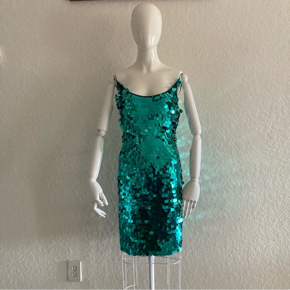 Vintage 90s Sequin Teal Dress size 14 mermaid style dress